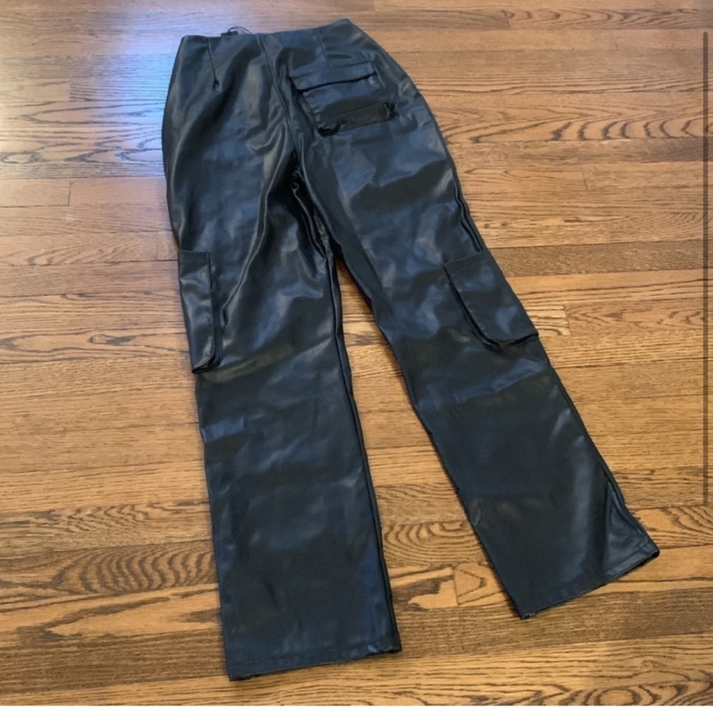Black Leather Cargo Pants - Picture 4 of 7